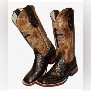 Ferrini Women’s Gold Genuine Leather Embossed Cross Western Boot - Size 7.5 B